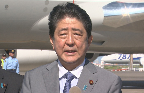 安倍总理在东京国际机场（羽田机场）举行了关于访问美国的记者会。