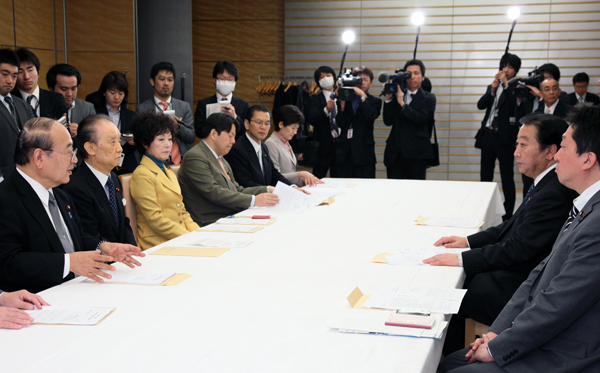 野田总理在总理大臣官邸接受了有关国际团结税的请求。