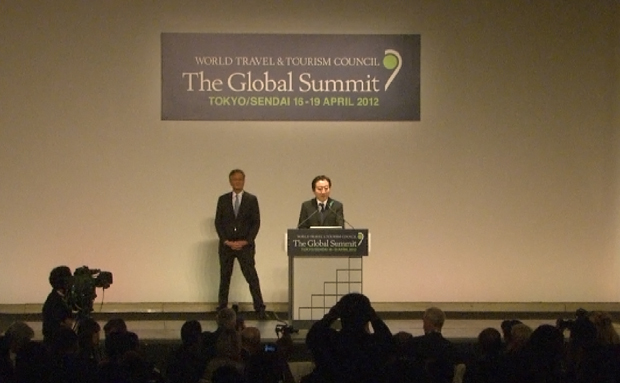 野田总理出席了在东京都内宾馆举行的WTTC全球峰会开幕式，并作了致辞。