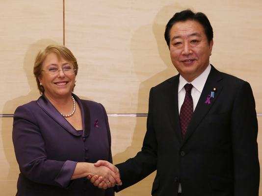 野田总理接受了联合国妇女署（UN Women）执行主任米歇尔•巴切莱特的拜会。