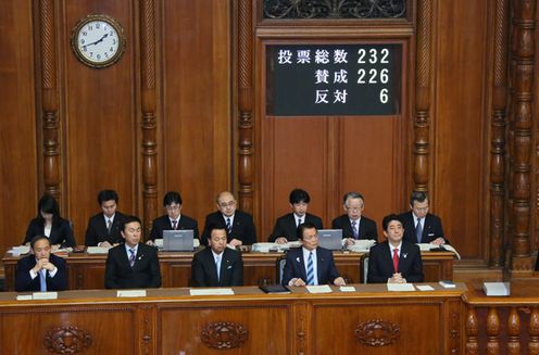 安倍总理上午出席了参议院预算委员会，下午出席了参议院全体会议。