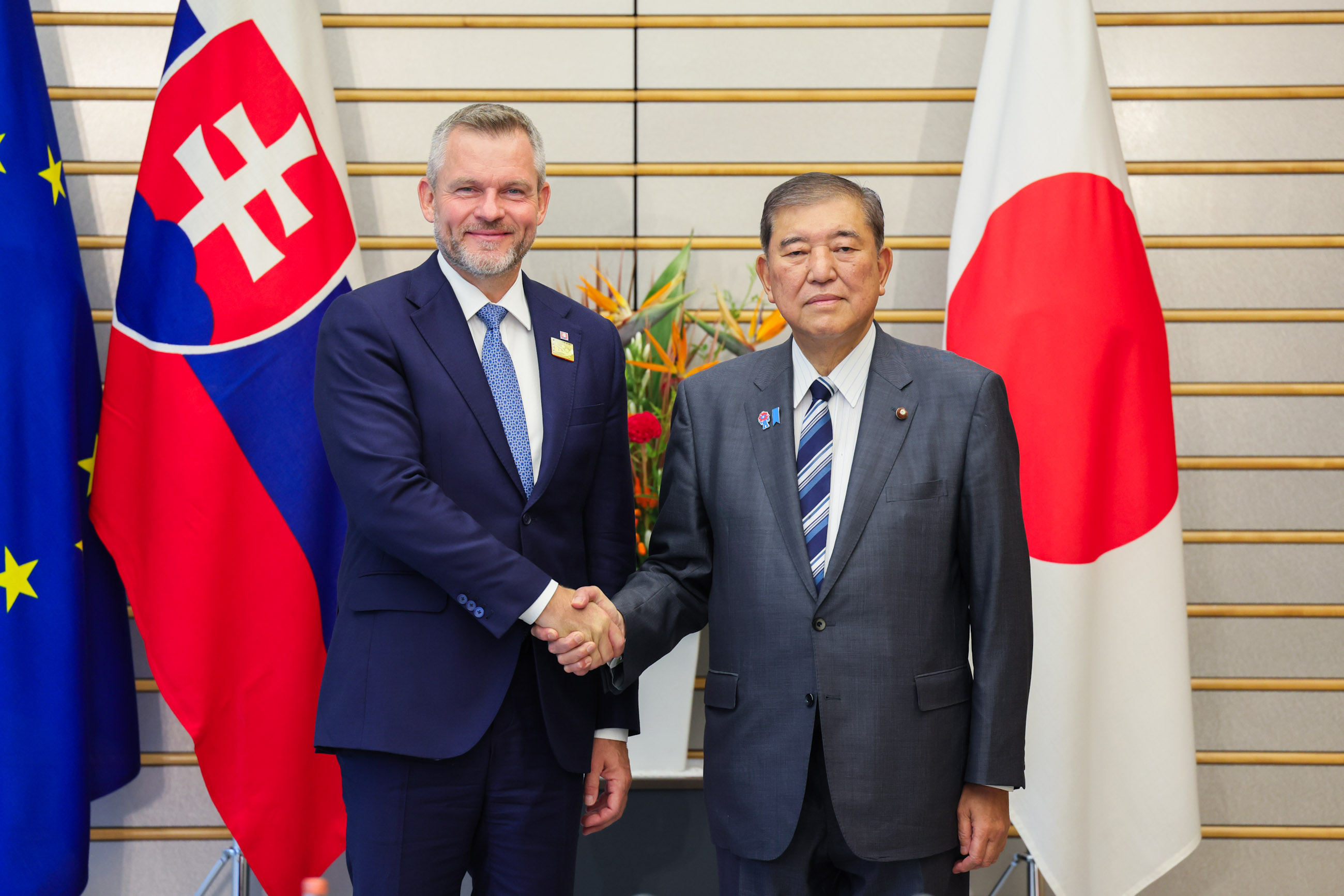 与斯洛伐克总统佩莱格里尼举行会谈
