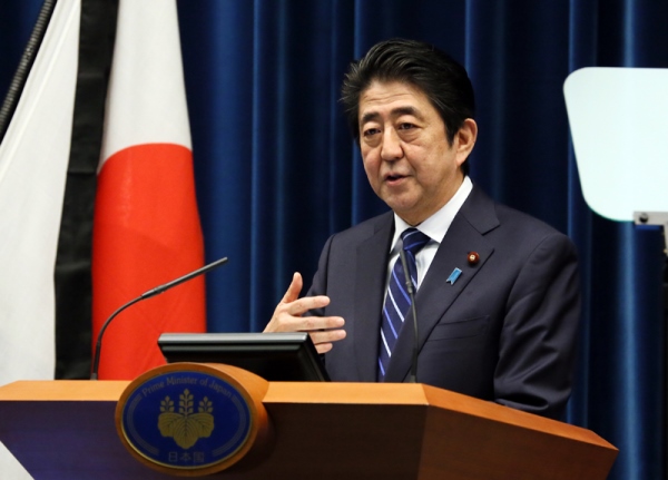 安倍总理在东日本大地震历经5年之际，在总理大臣官邸举行了记者招待会。