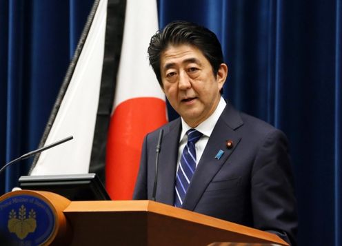 安倍总理在东日本大地震历经5年之际，在总理大臣官邸举行了记者招待会。