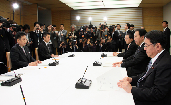 野田总理在总理大臣官邸召开了有关核电站的第3次四大臣会议。
