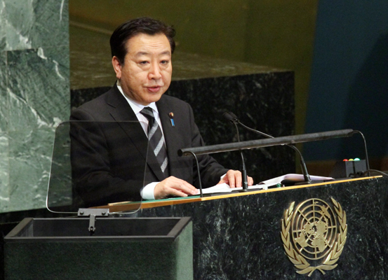 为了出席第67届联合国大会,正在美国纽约访问的野田总理作了一般性辩论发言。