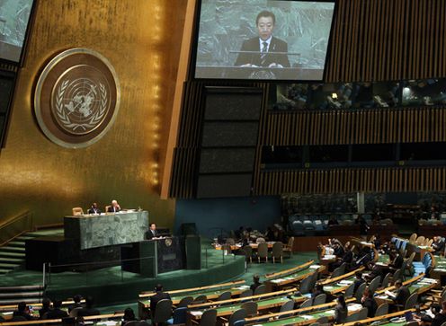 为了出席第67届联合国大会，正在美国纽约访问的野田总理作了一般性辩论发言。