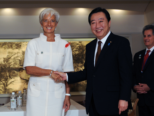 野田总理邀请国际货币基金组织(IMF)和世界银行2012年年会与会人员出席在东京都内宾馆召开的总理主持的欢迎宴会。