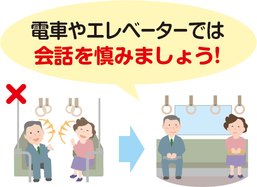 閉所での会話は慎む