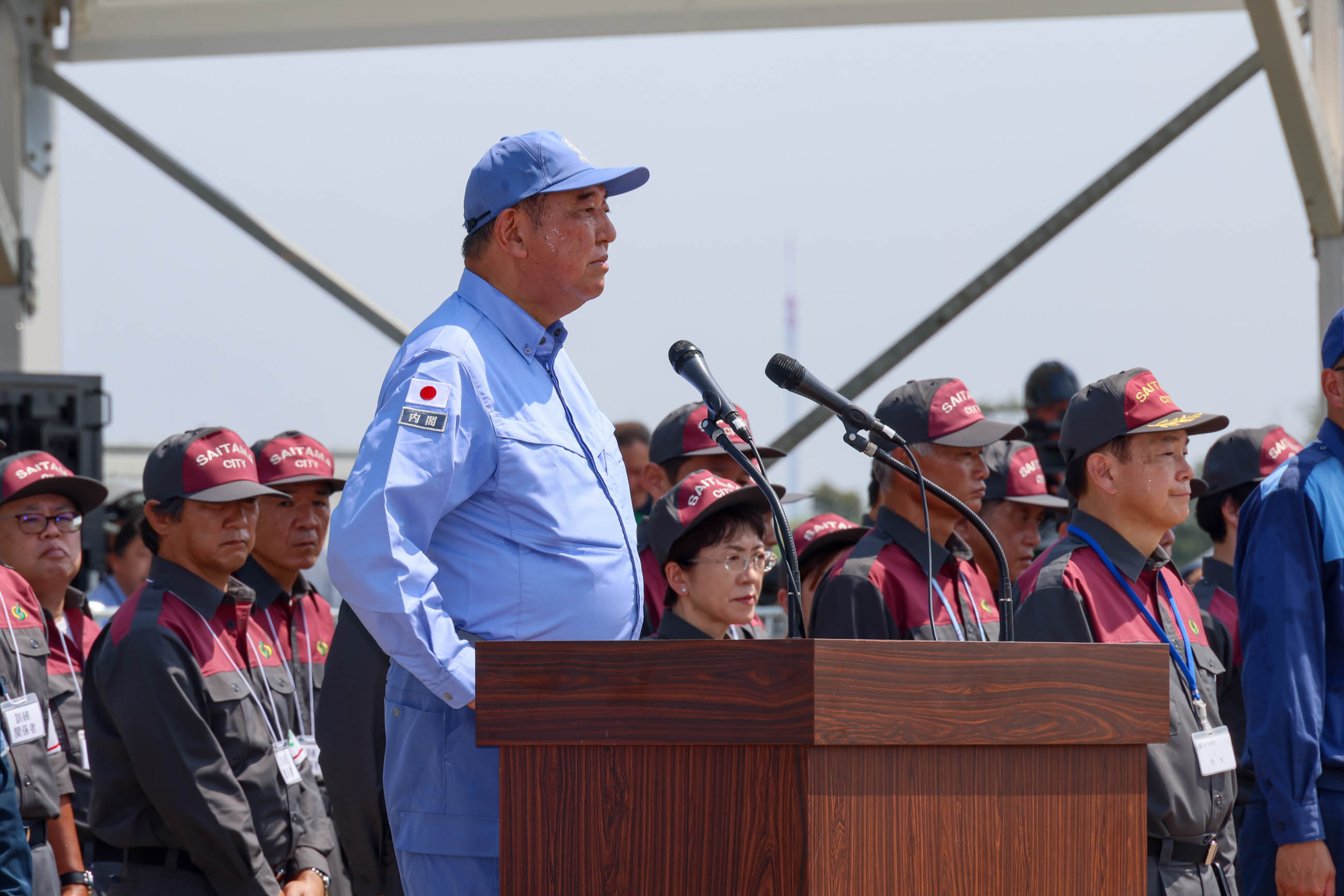 九都県市合同防災訓練で挨拶する石破総理１