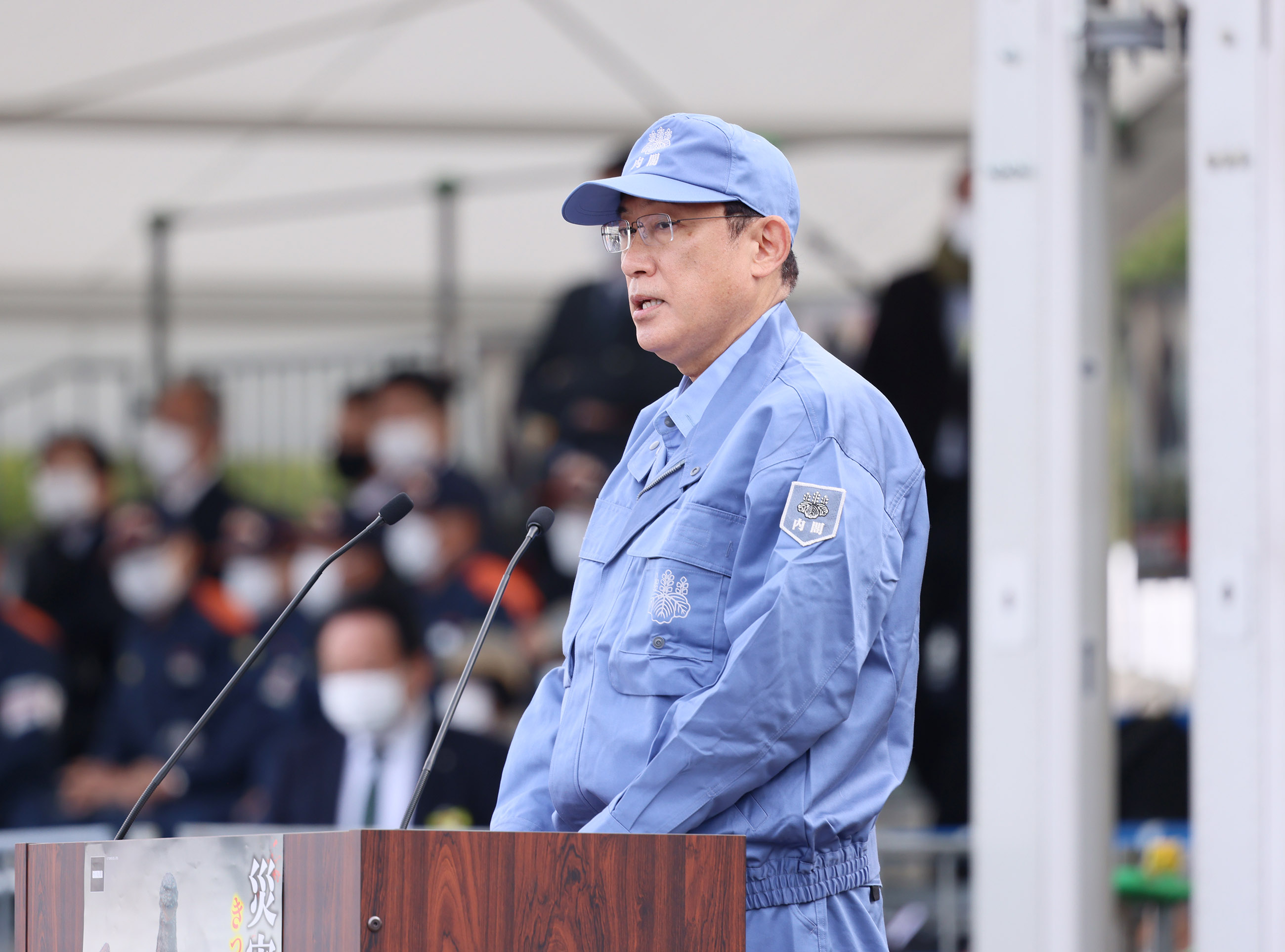 九都県市合同防災訓練で挨拶する岸田総理１