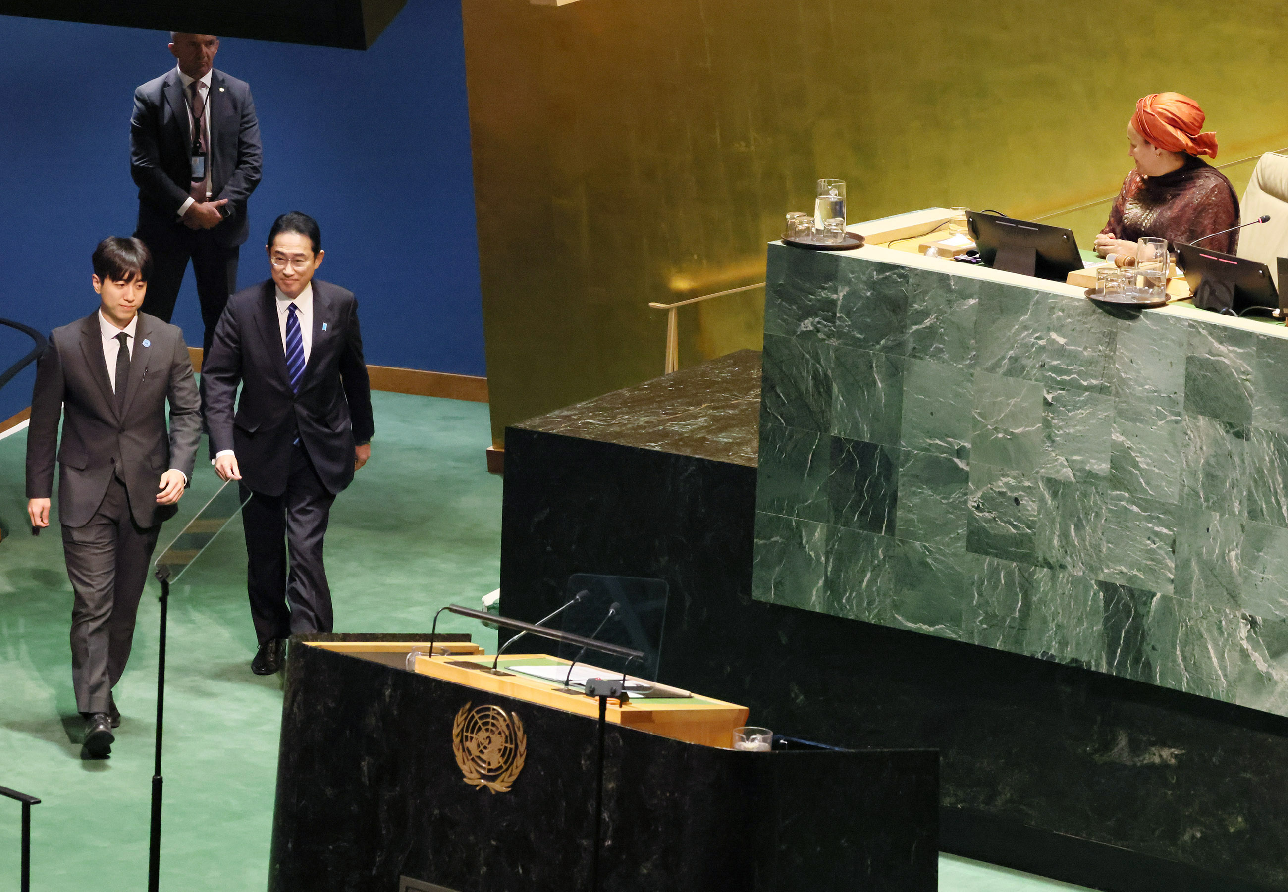 国連総会議場で一般討論演説を行う岸田総理２