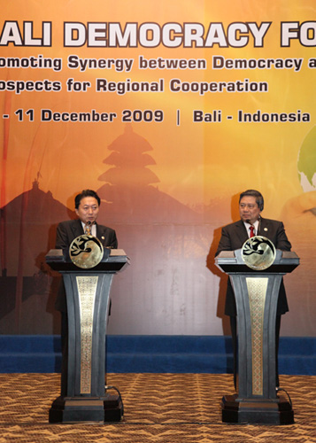 Joint Press Conference By Prime Minister Yukio Hatoyama Of Japan And President Susilo Bambang Yudhoyono Of Indonesia On The Occasion Of The Bali Democracy Forum Ii In Bali Indonesia Speeches And Statements