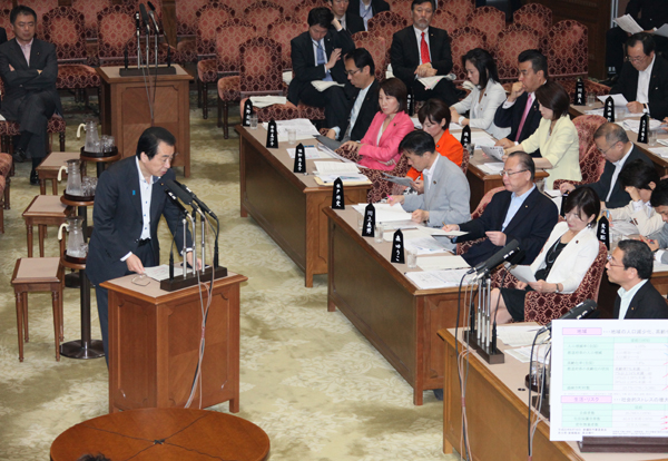 参議院予算委員会で答弁する菅総理1